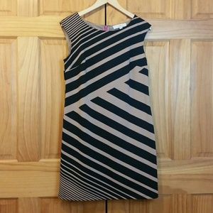 Ann Taylor LOFT Black Beige Stripe Dress Size 6